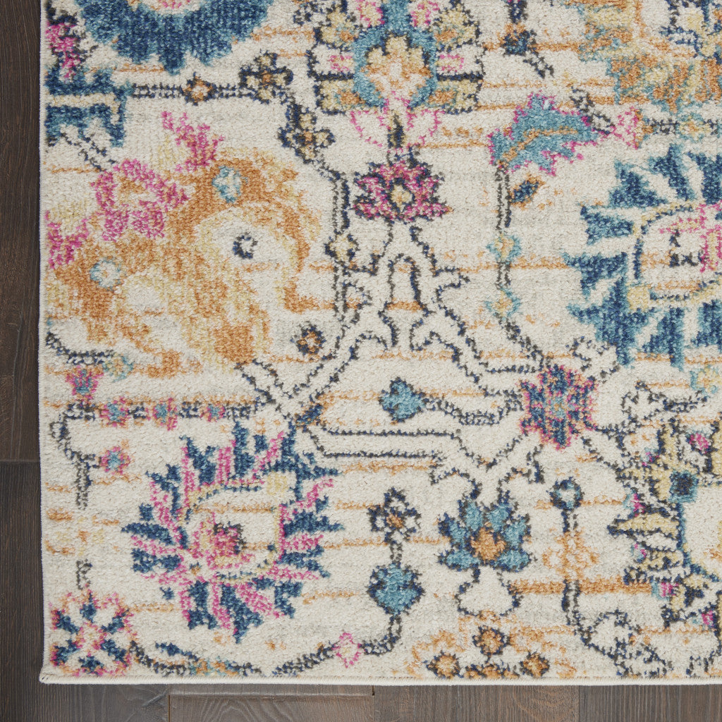 9' x 12' Cream Floral Power Loom Area Rug