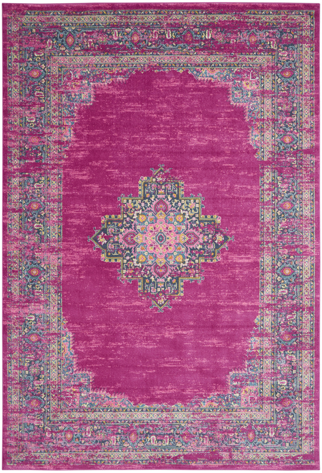 9' X 12' Fuchsia Floral Power Loom Area Rug