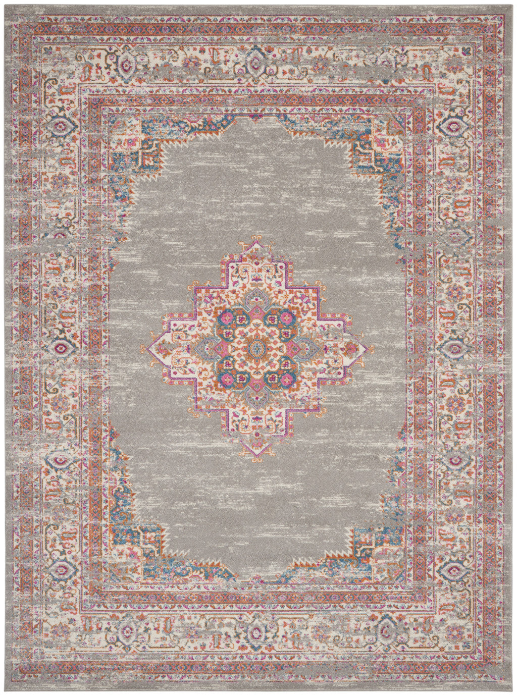 9' x 12' Gray Floral Power Loom Area Rug