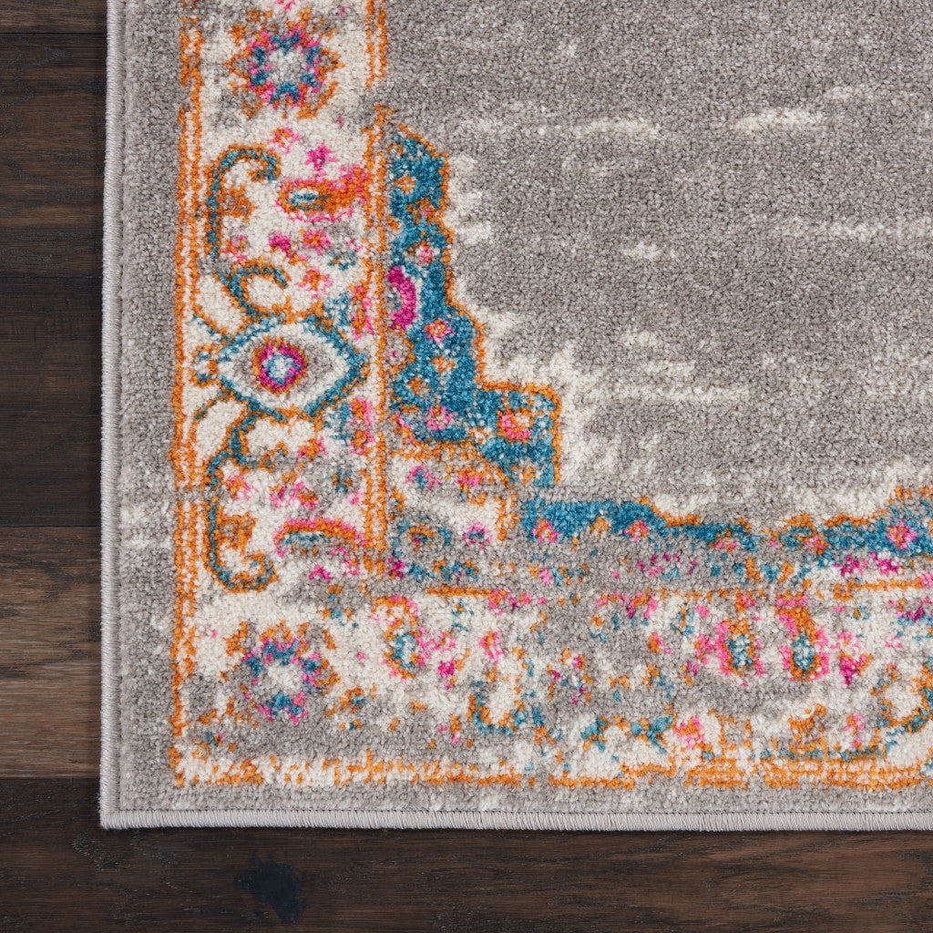 9' x 12' Gray Floral Power Loom Area Rug