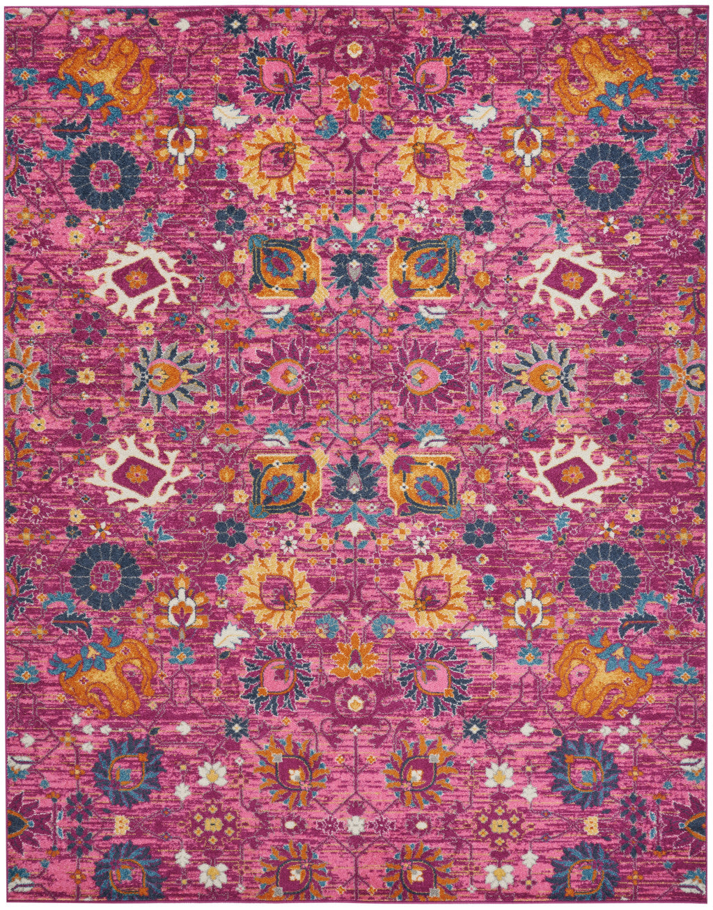 9' x 12' Pink Floral Power Loom Area Rug