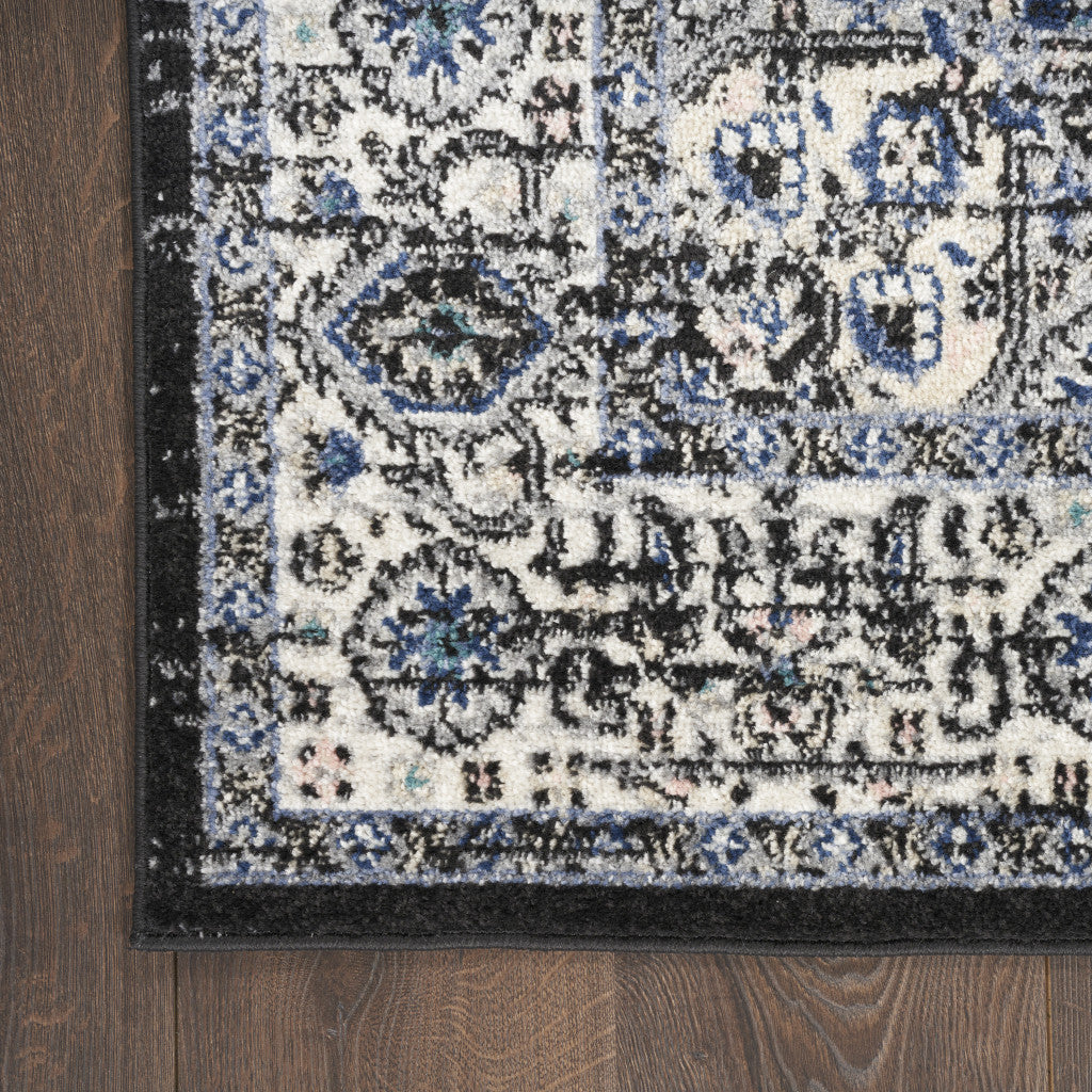 8' X 10' Black Floral Power Loom Distressed Area Rug