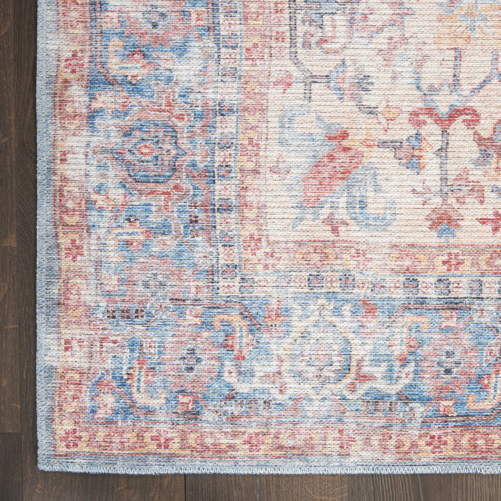 8' x 10' Blue Floral Power Loom Distressed Area Rug