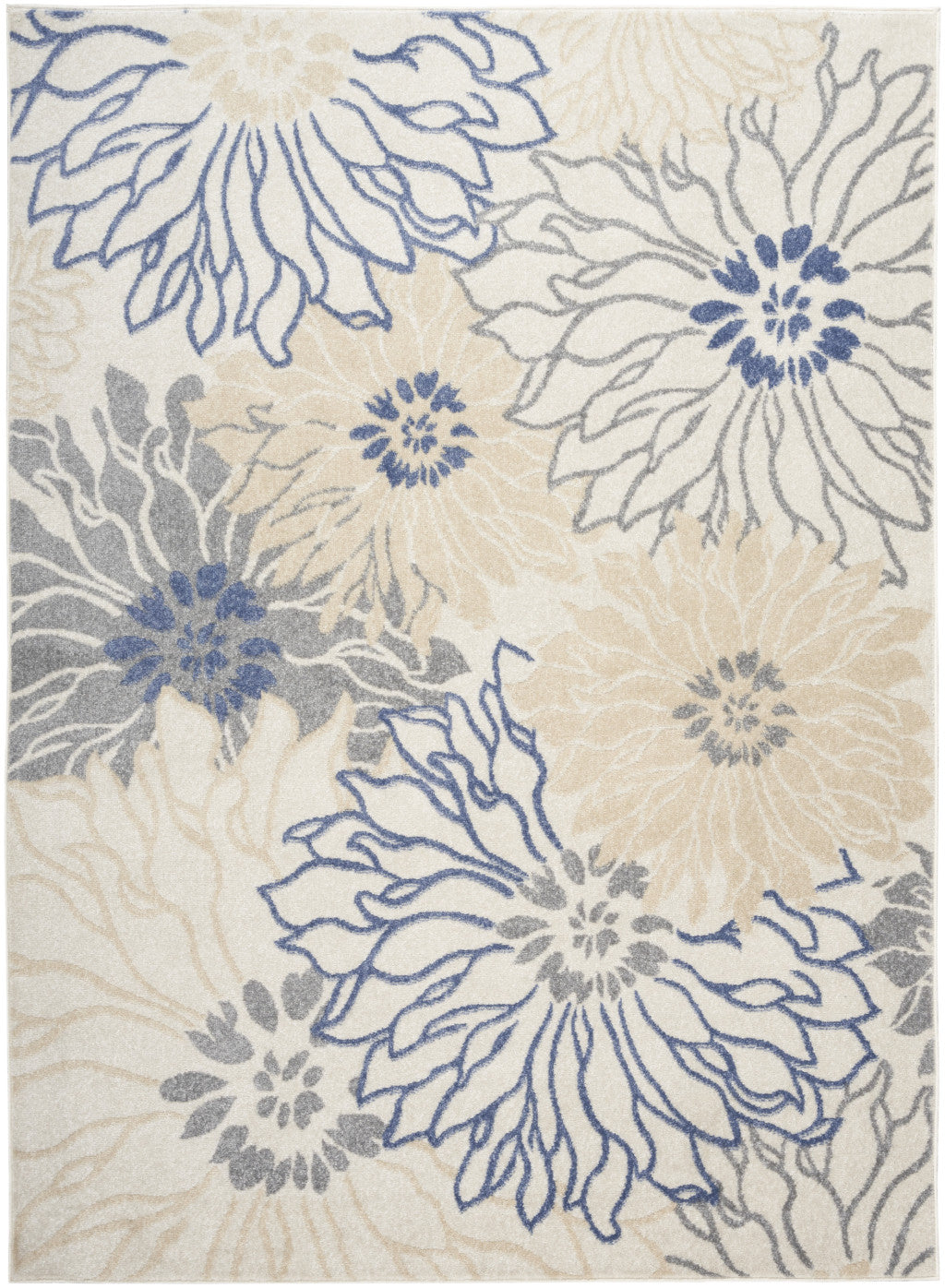 5' x 7' Cream Floral Power Loom Distressed Area Rug