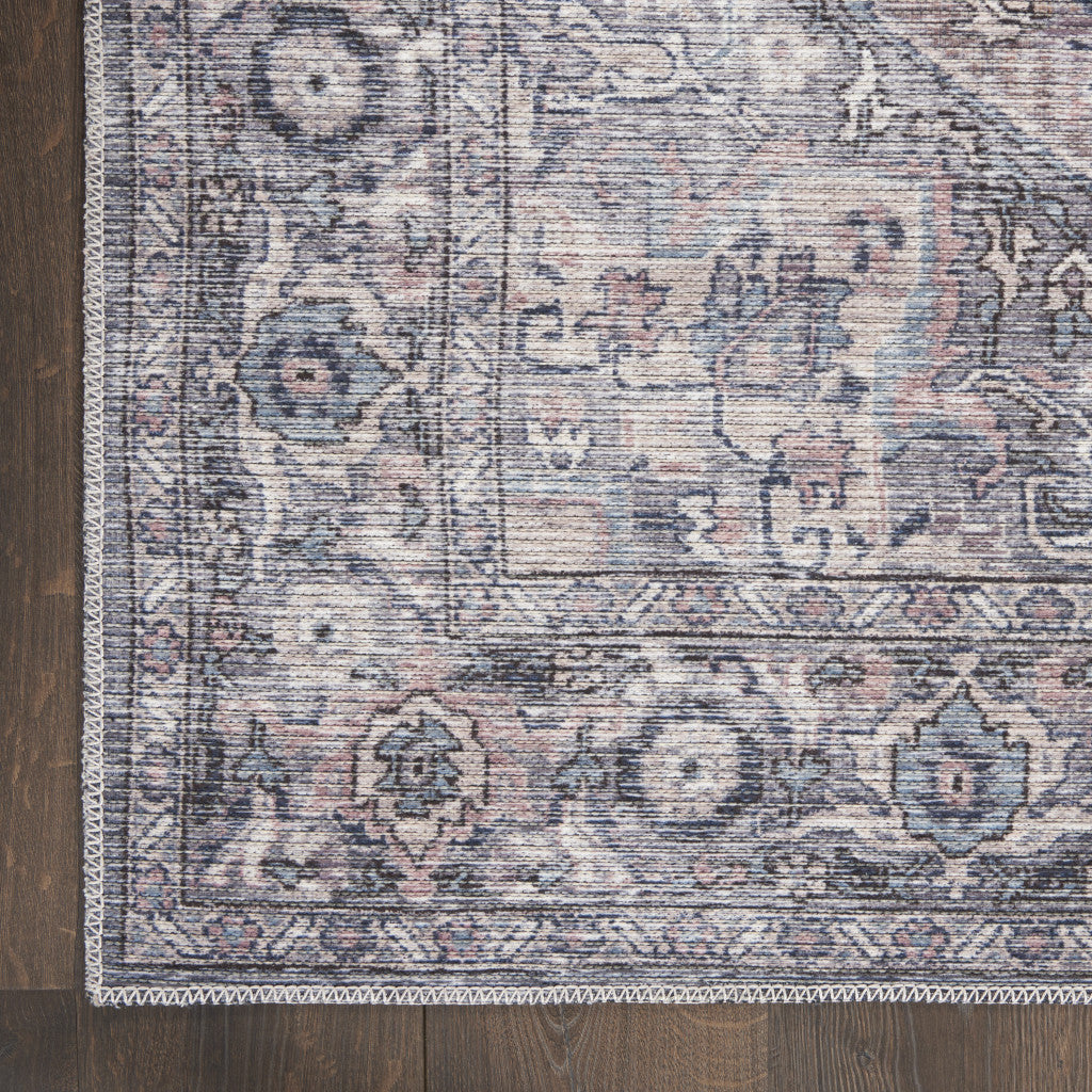 8' X 10' Gray Floral Power Loom Distressed Washable Area Rug