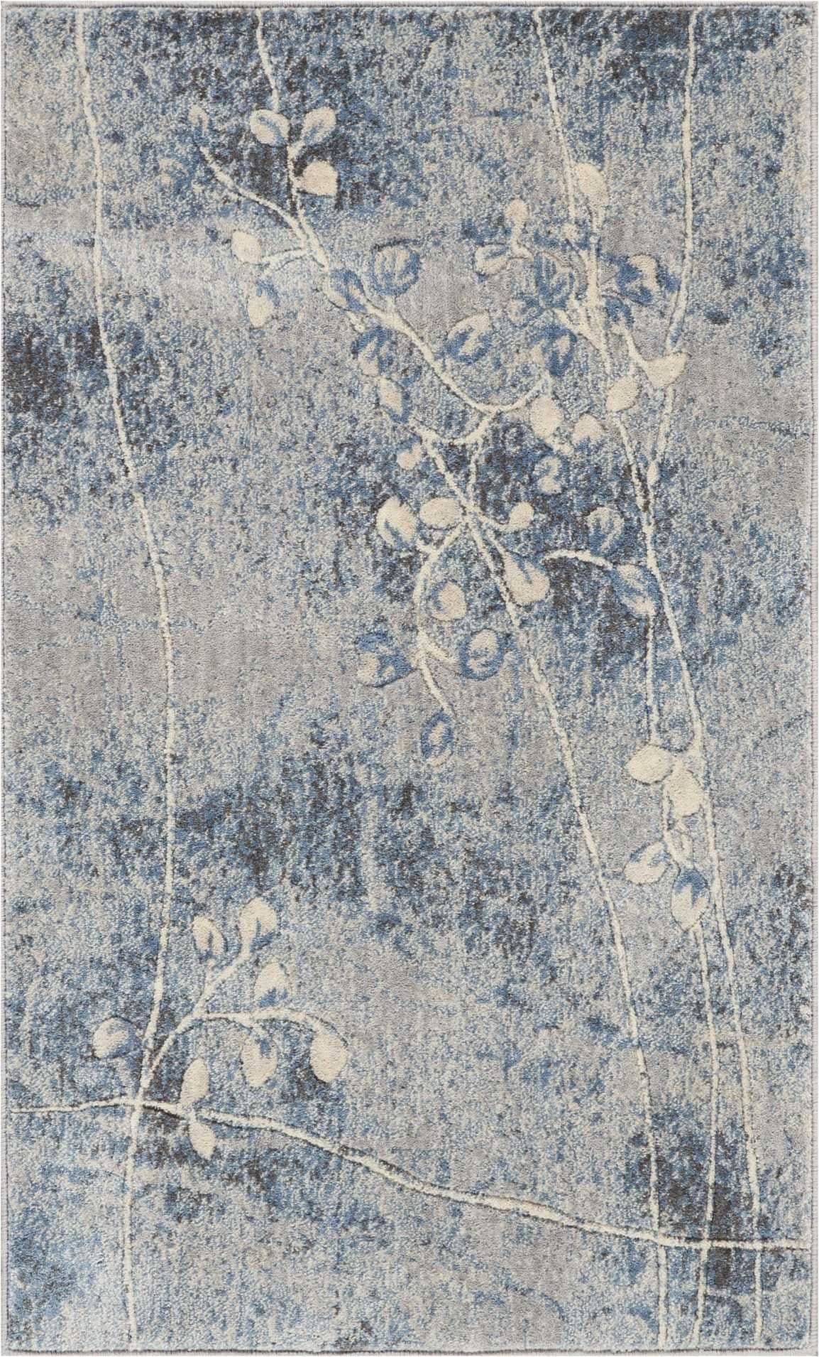 3' X 4' Blue Floral Power Loom Area Rug