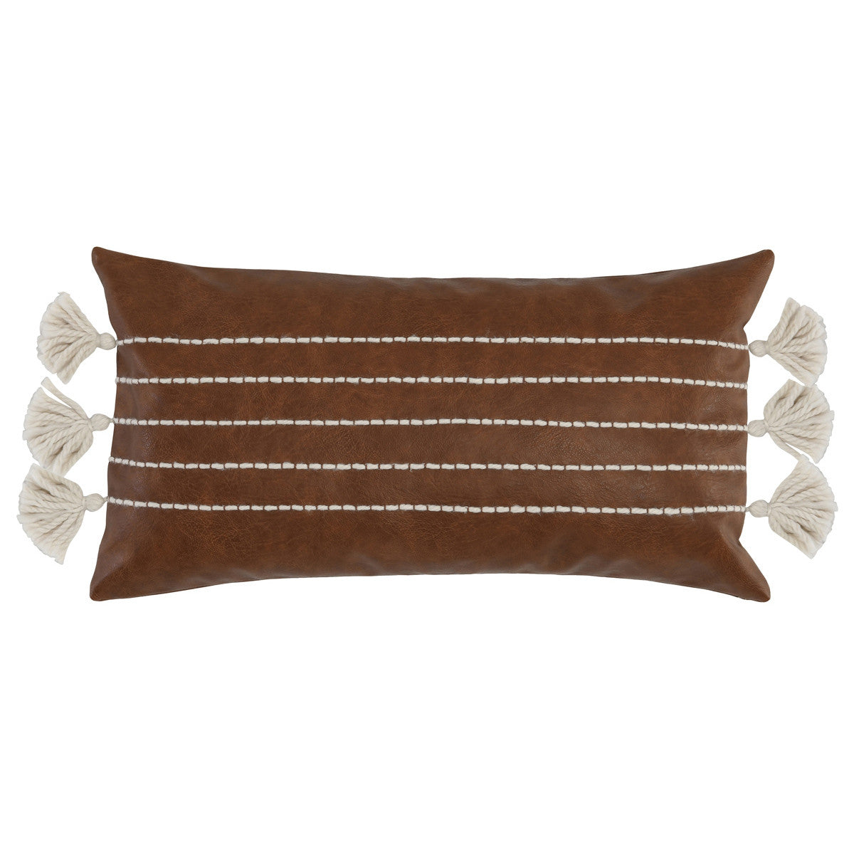 14" X 26" Brown Polyester Blend Down Blend Throw Pillow With Tassels