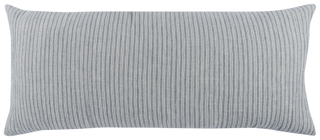 16" X 36" Blue Striped Linen Down Blend Throw Pillow