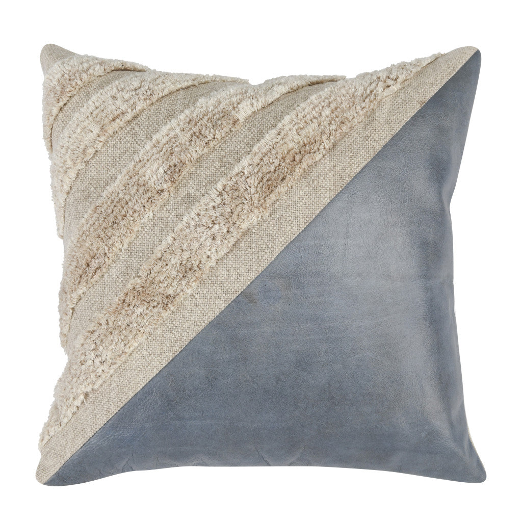 20" Blue and Ivory Cotton Blend Down Blend Throw Pillow