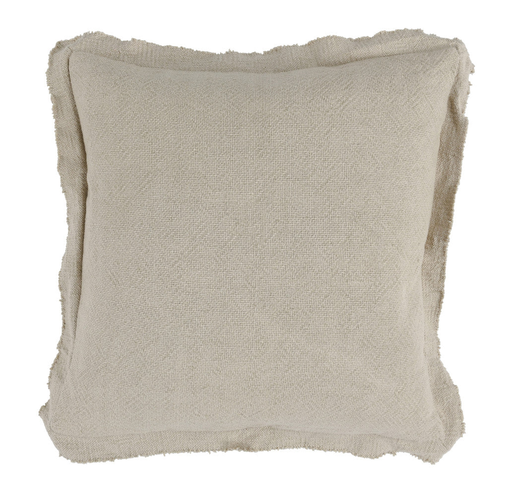 22" Beige Linen Down Blend Throw Pillow