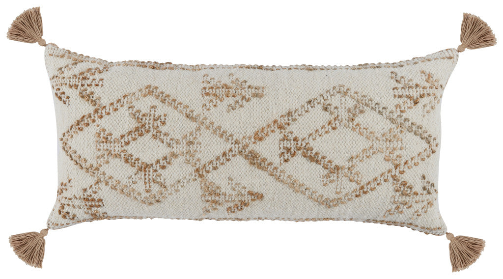 Ivory Patterned Jute Down Blend Throw Pillow