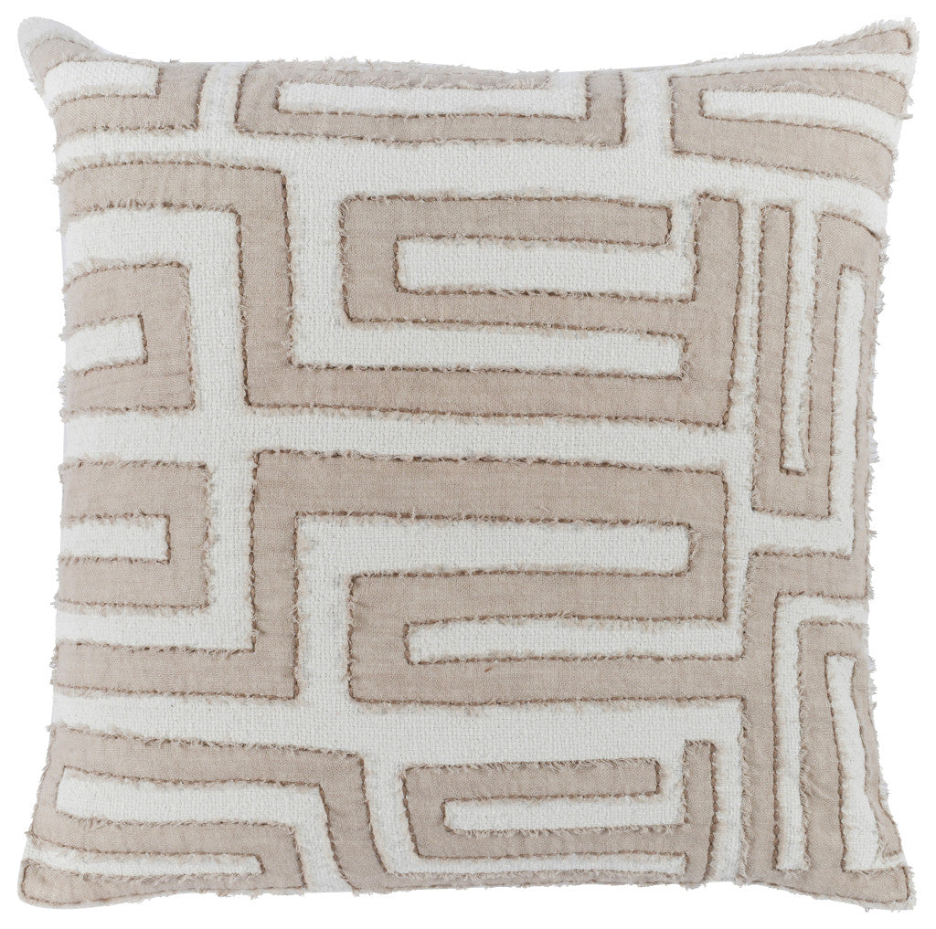 22" Ivory Geometric Linen Down Blend Throw Pillow