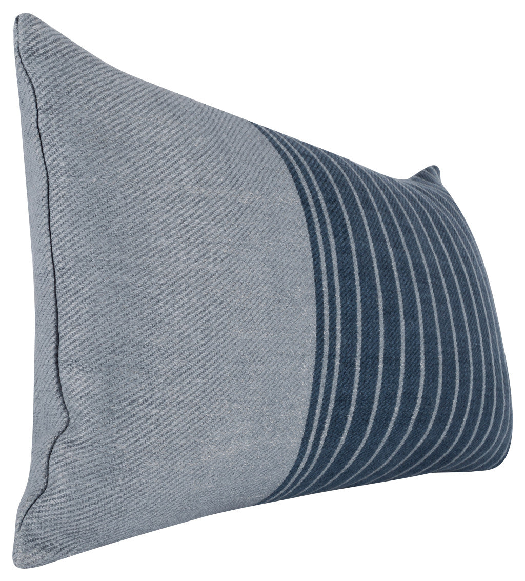 14" X 26" Blue and Gray Striped Linen Down Blend Throw Pillow