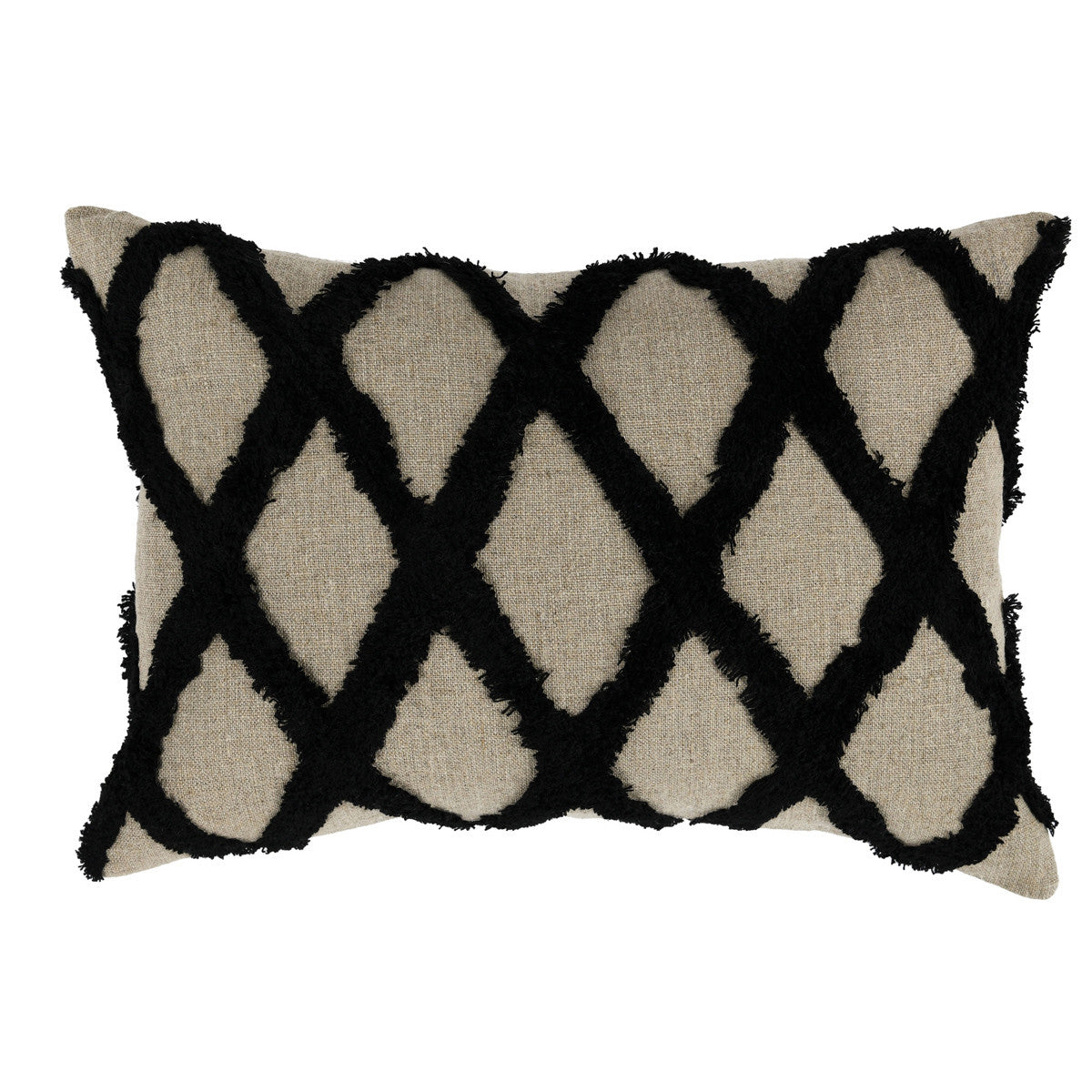 14" X 20" Beige and Black Geometric Linen Down Blend Throw Pillow