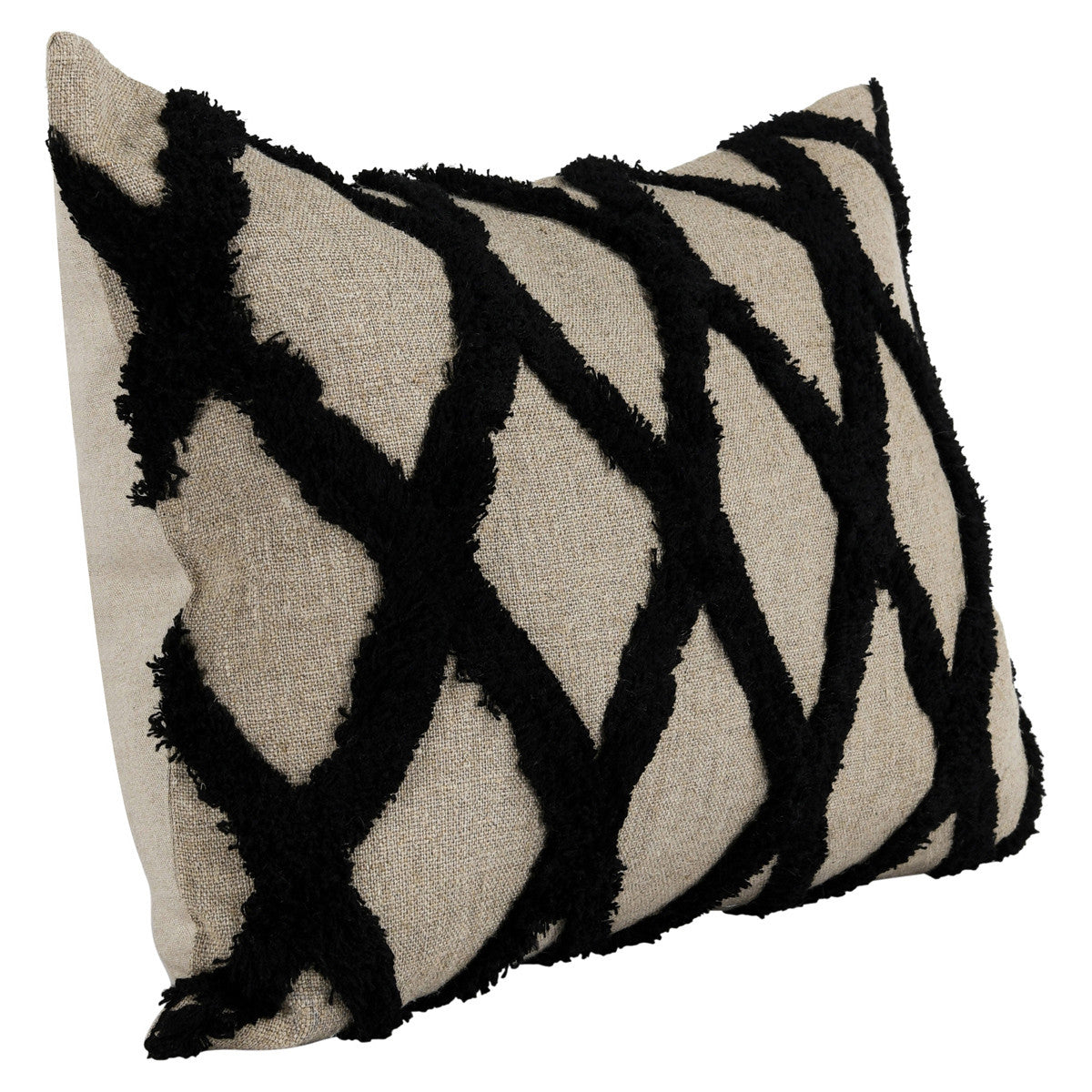 14" X 20" Beige and Black Geometric Linen Down Blend Throw Pillow