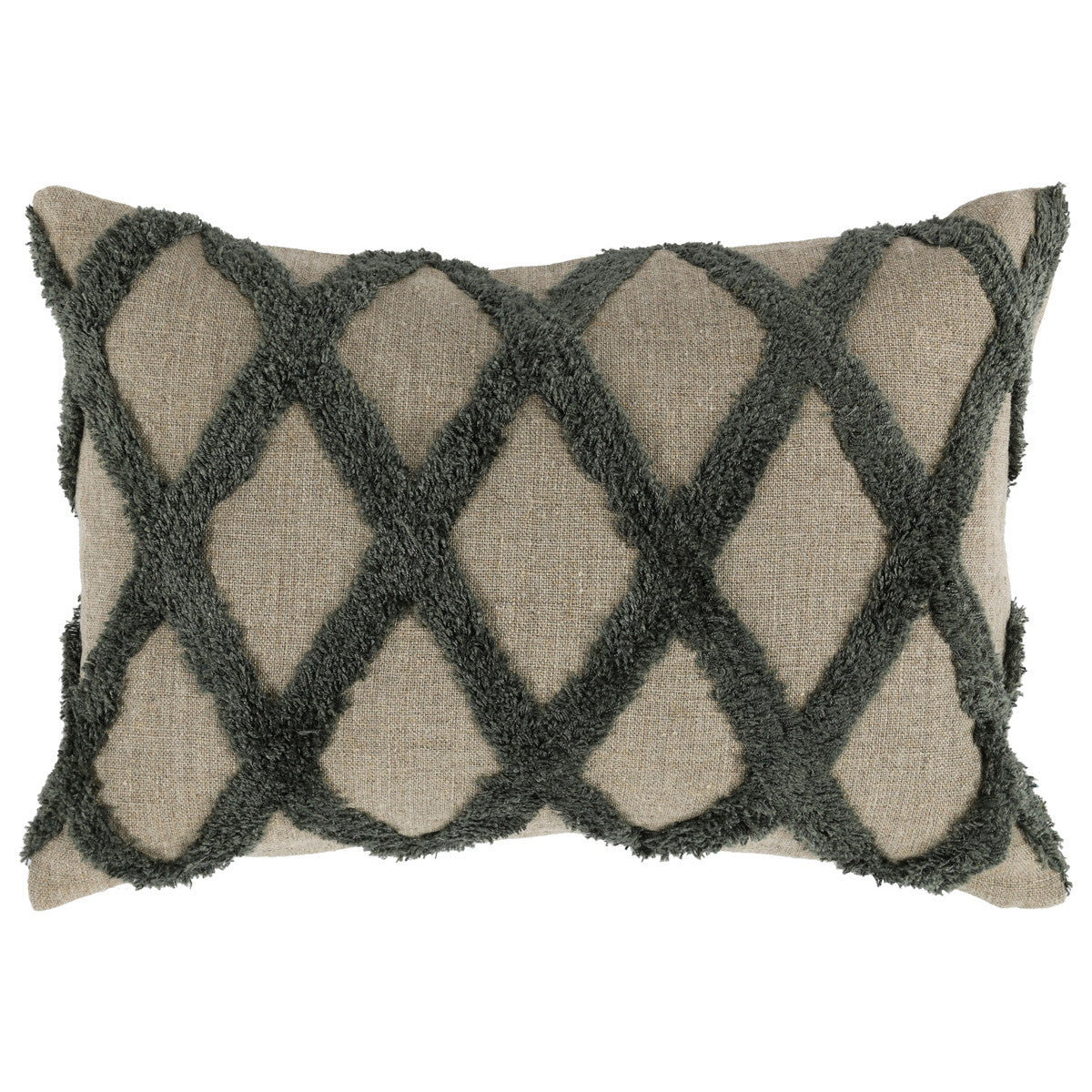 14" X 20" Green Geometric Linen Down Blend Throw Pillow