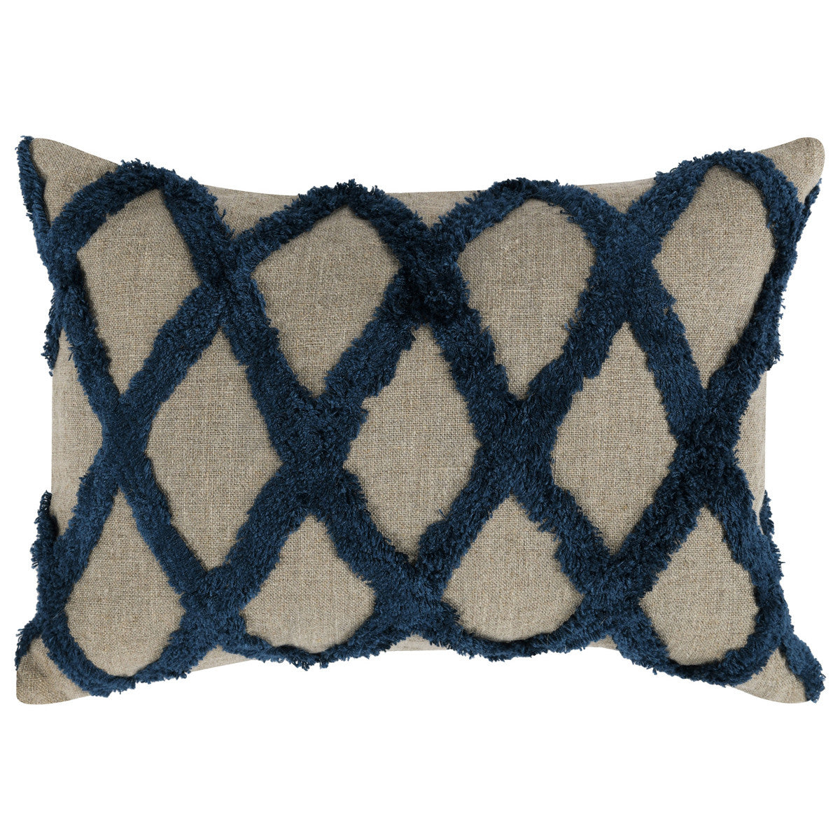 Blue and Beige Geometric Linen Down Blend Throw Pillow