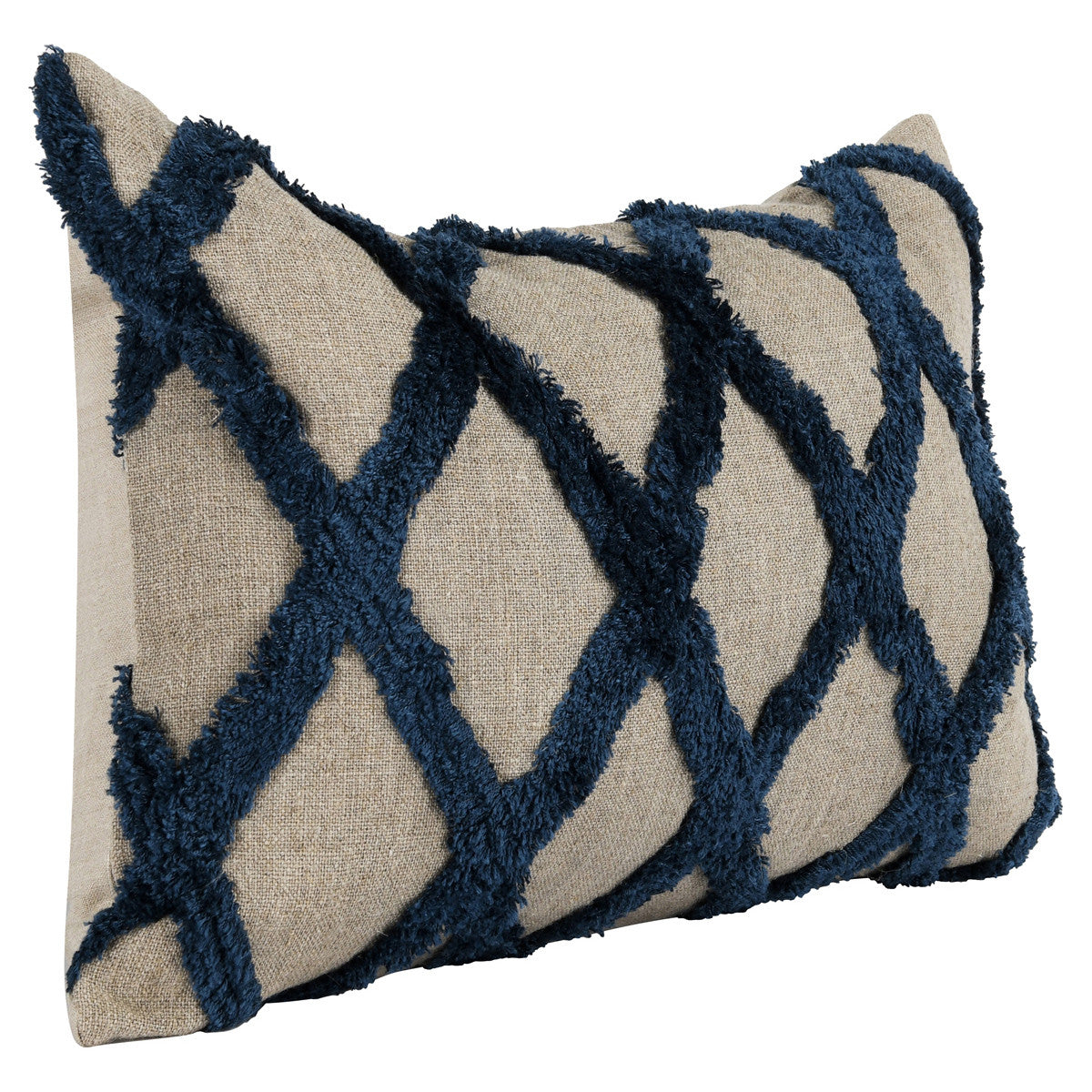 Blue and Beige Geometric Linen Down Blend Throw Pillow