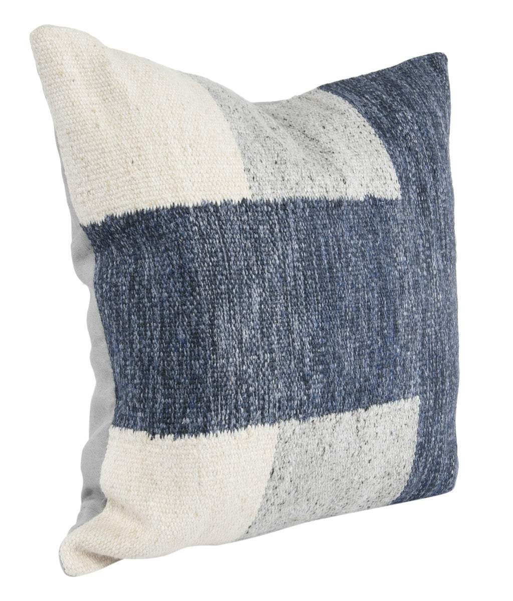 22" Blue and Gray Geometric Viscose Down Blend Throw Pillow