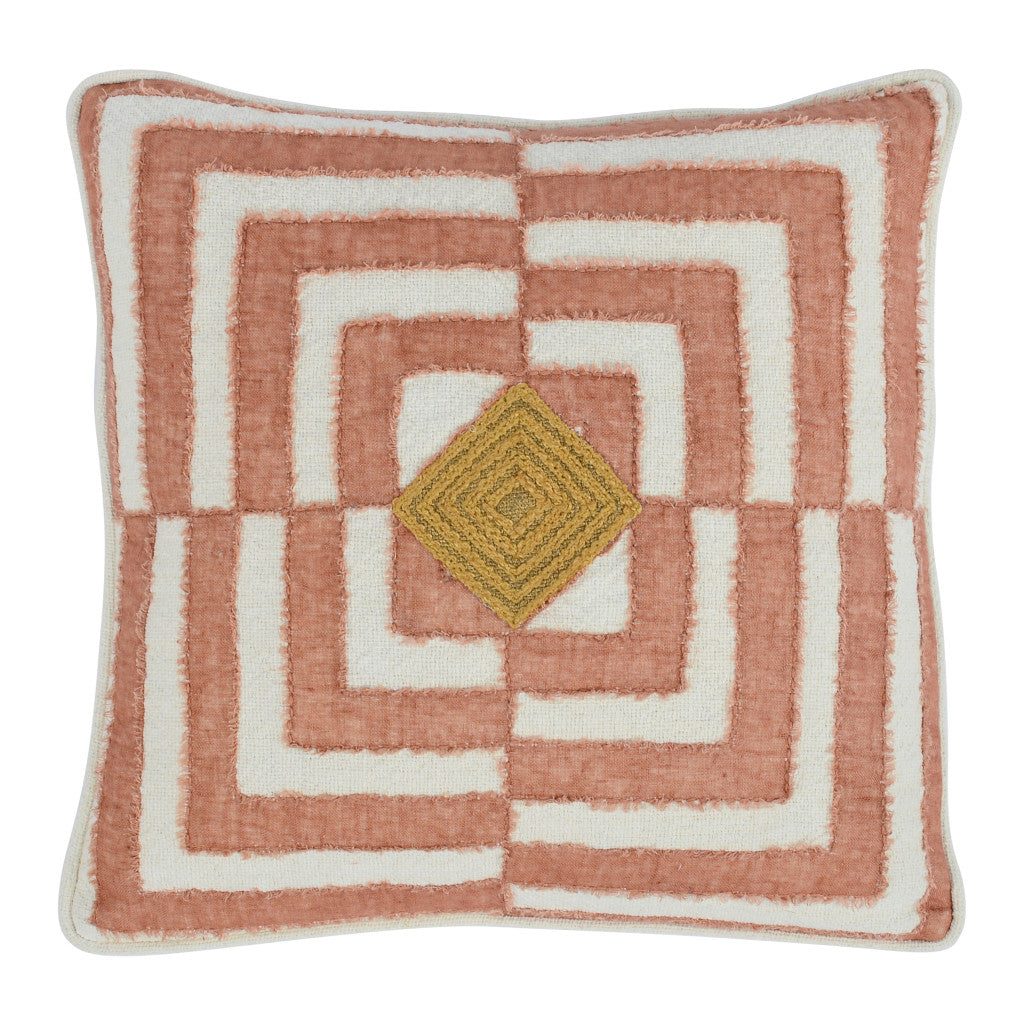 22" Pink Geometric Linen Down Blend Throw Pillow