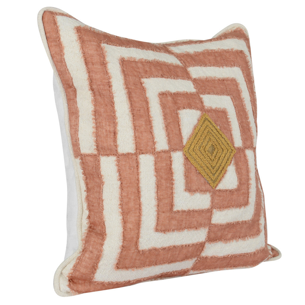 22" Pink Geometric Linen Down Blend Throw Pillow