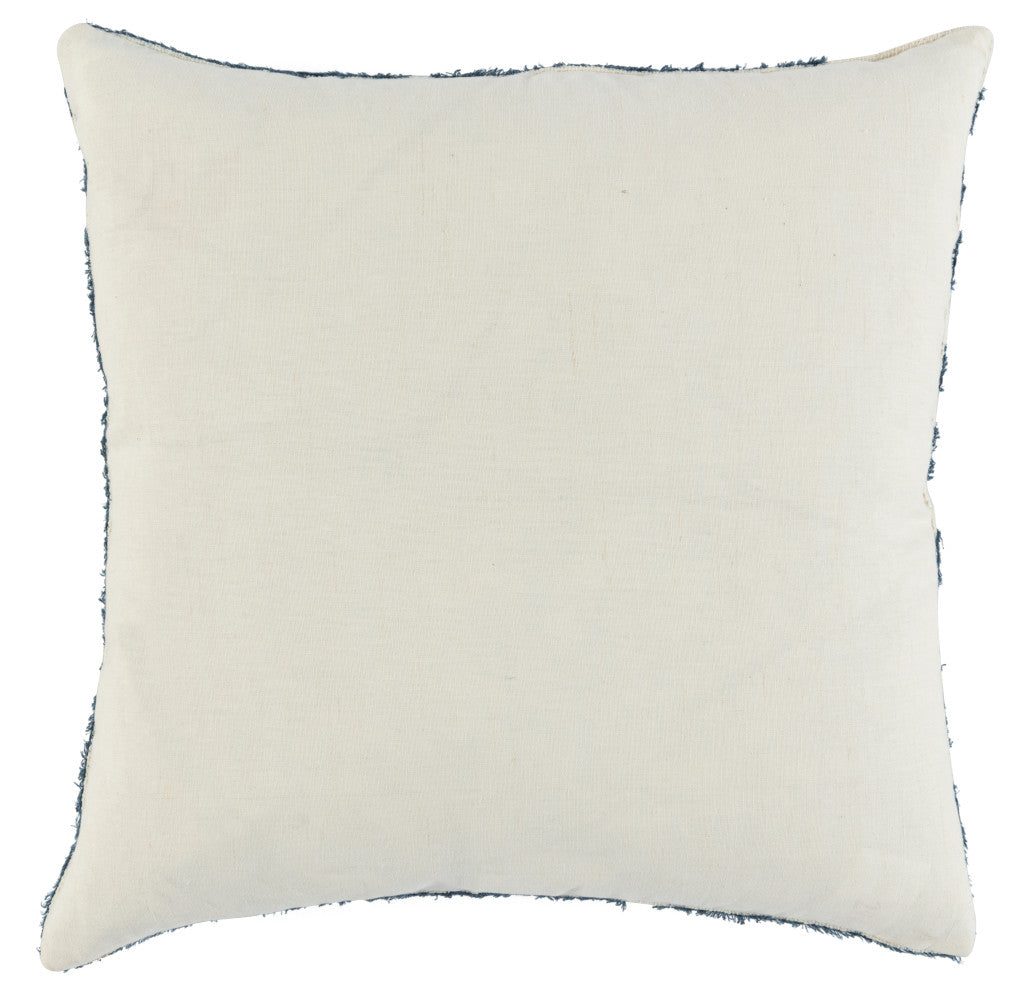 22" Blue and Ivory Geometric Linen Down Blend Throw Pillow