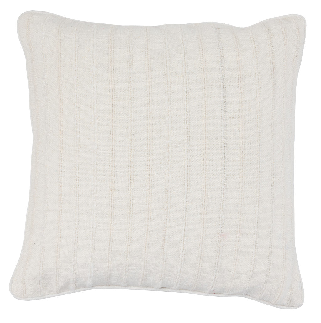 22" White Striped Linen Down Blend Throw Pillow