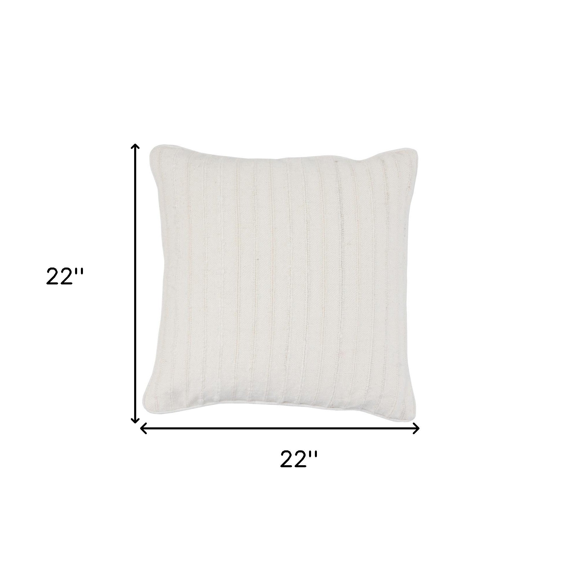 22" White Striped Linen Down Blend Throw Pillow