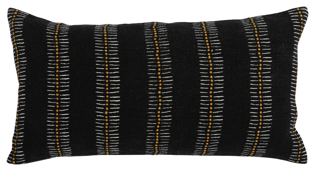 Black and Gold Striped Linen Down Blend Throw Pillow