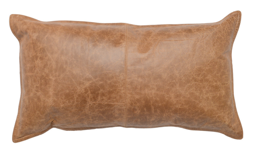 14" X 26" Brown Leather Down Blend Throw Pillow