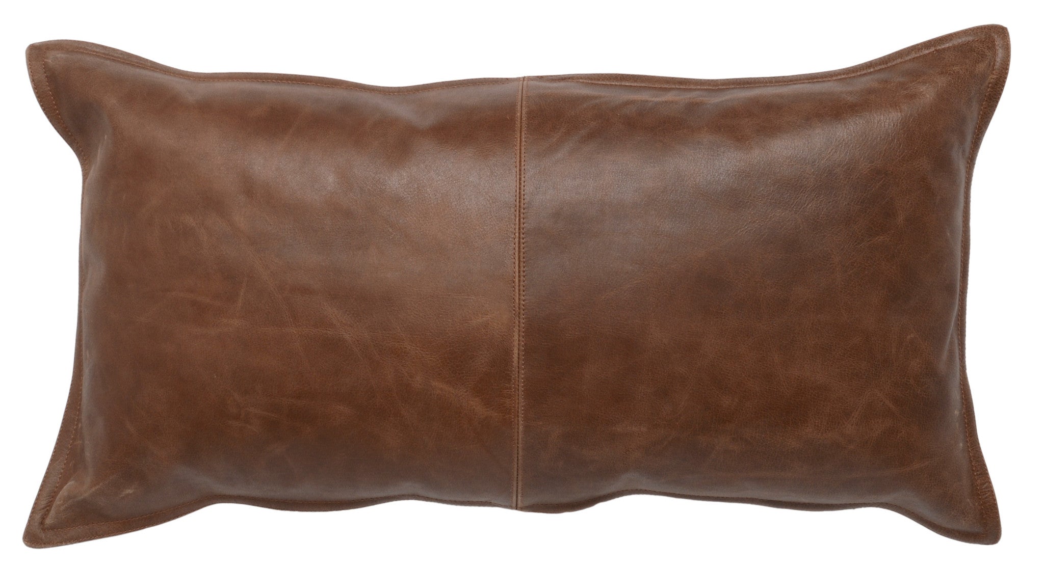 14" X 26" Brown Leather Down Blend Throw Pillow