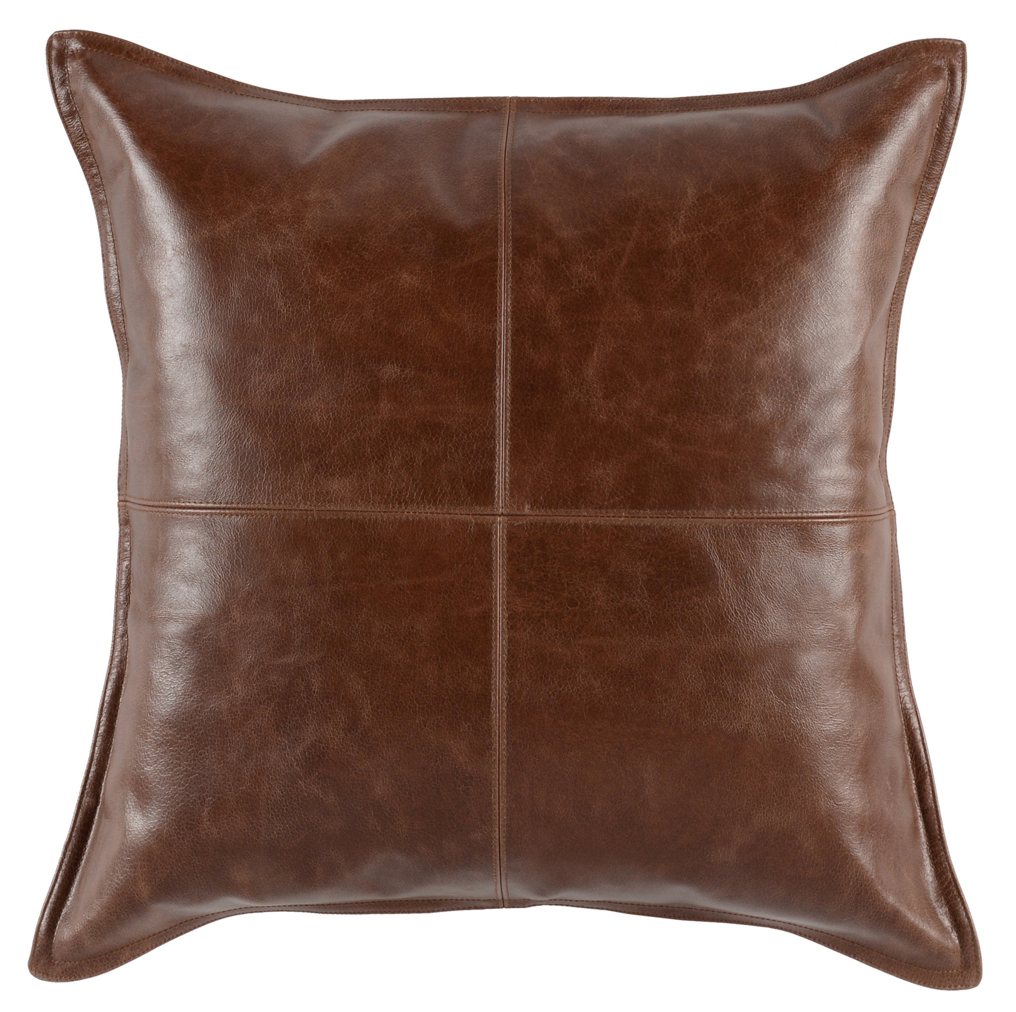 22" Brown Leather Down Blend Throw Pillow