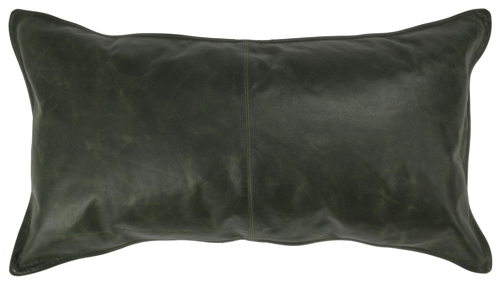 14" X 26" Green Leather Down Blend Throw Pillow