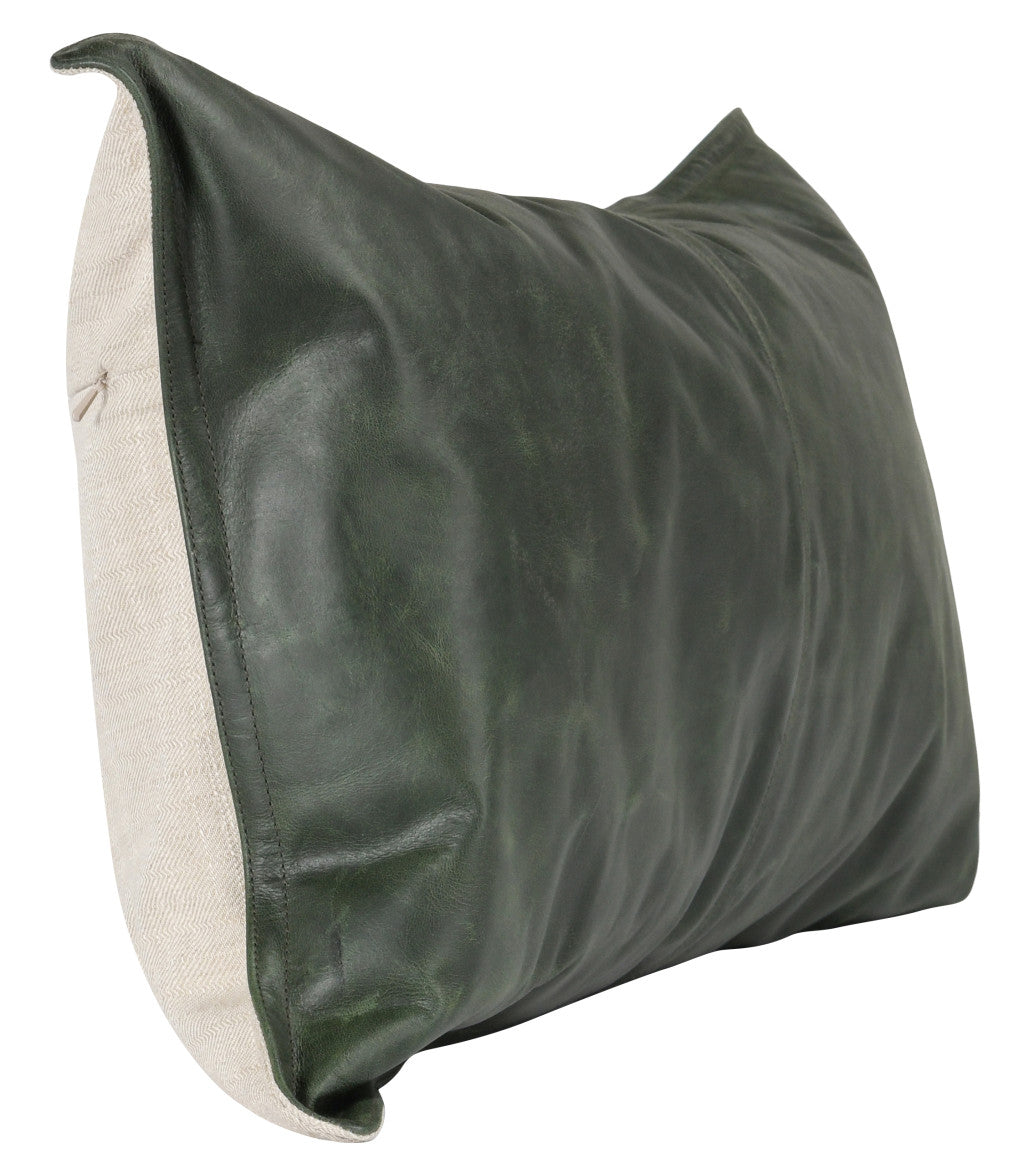 14" X 26" Green Leather Down Blend Throw Pillow