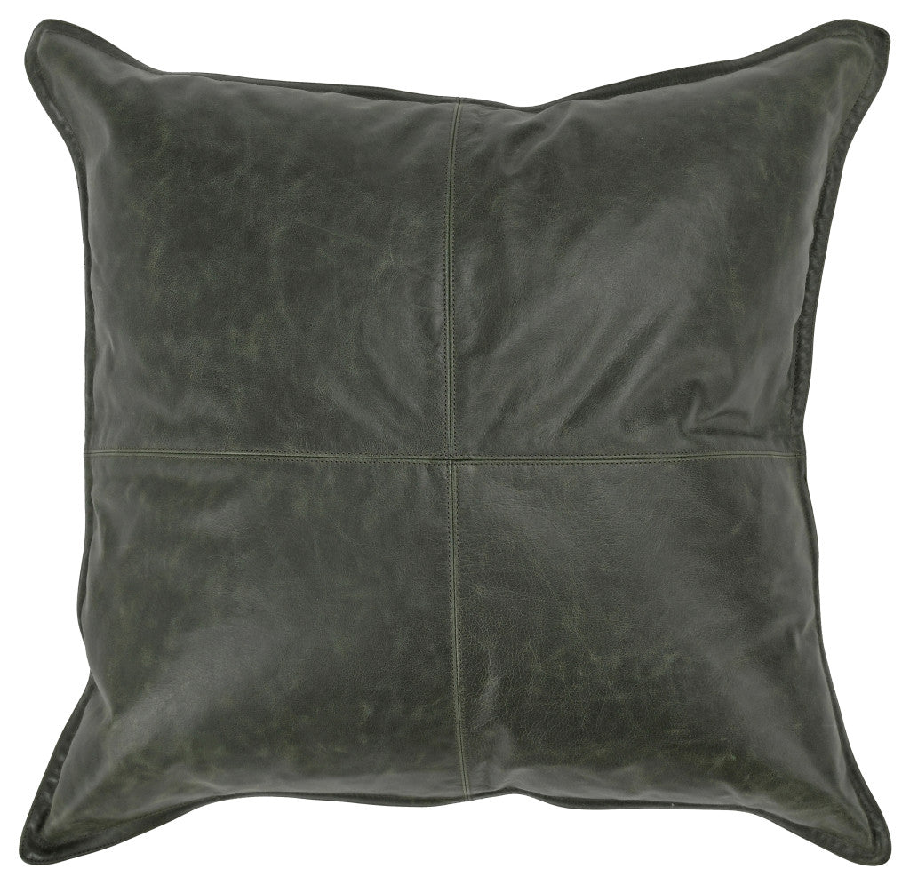 22" Green Leather Down Blend Throw Pillow