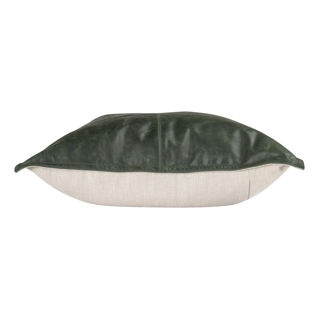 22" Green Leather Down Blend Throw Pillow