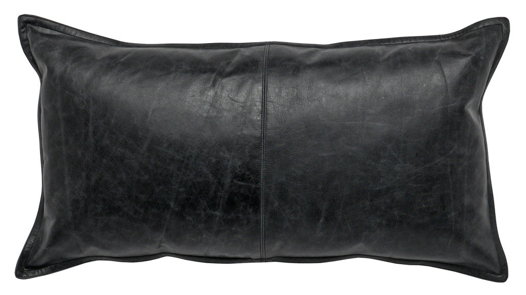 14" X 26" Black Leather Down Blend Throw Pillow