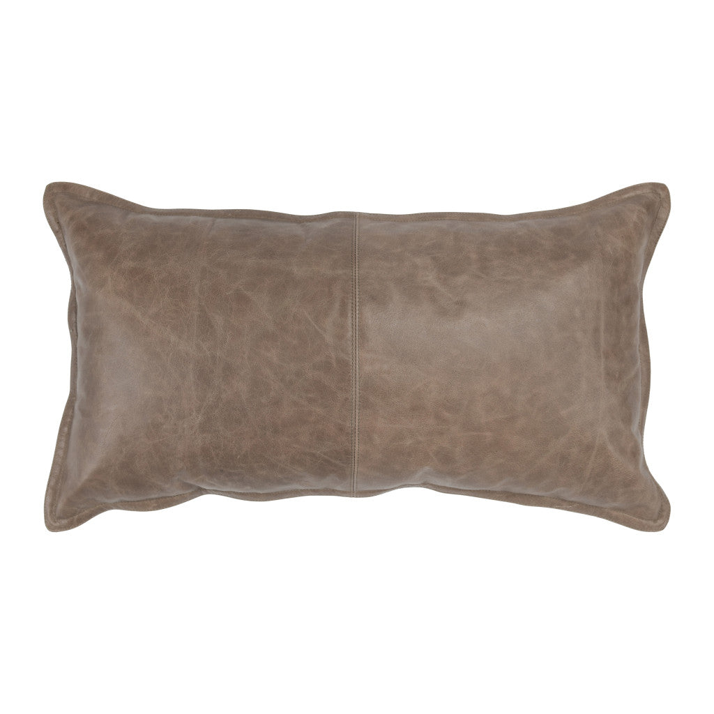 14" X 26" Taupe Leather Down Blend Throw Pillow