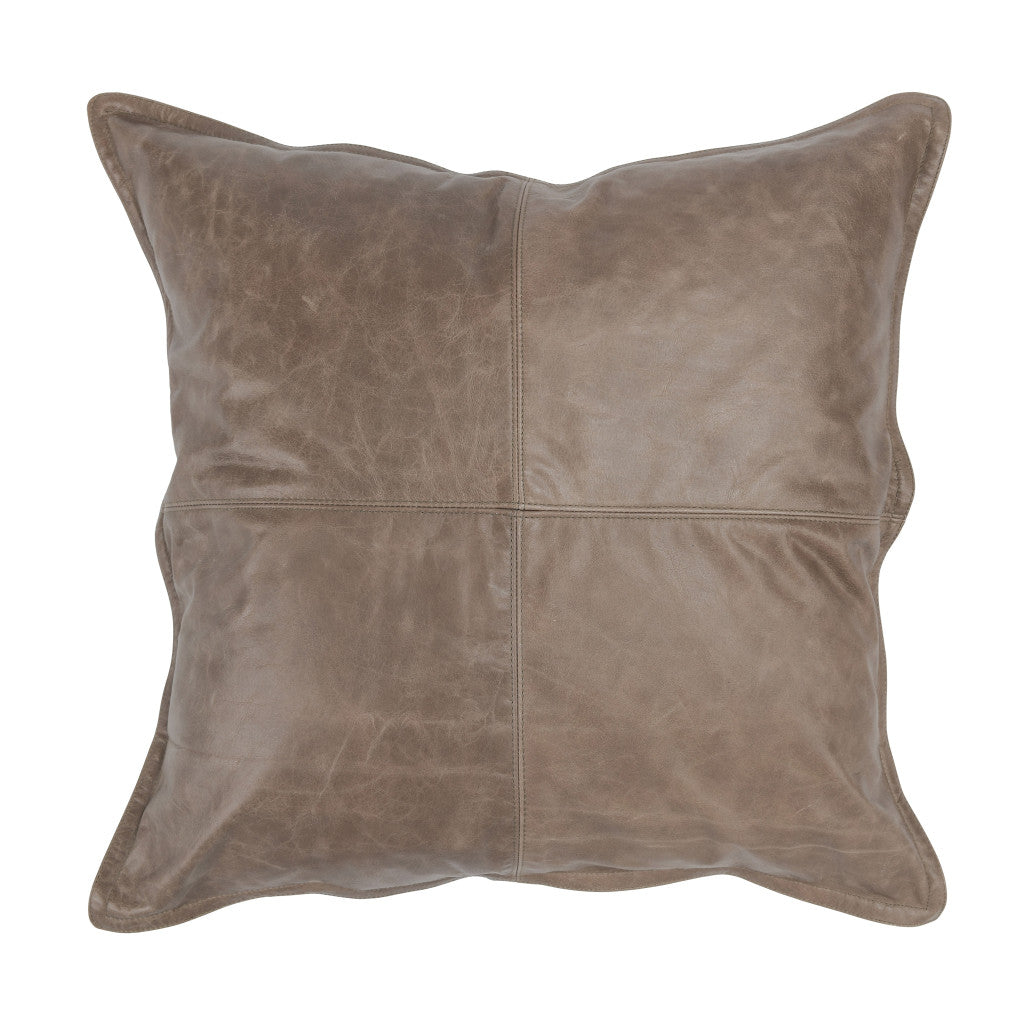 22" Taupe Leather Down Blend Throw Pillow