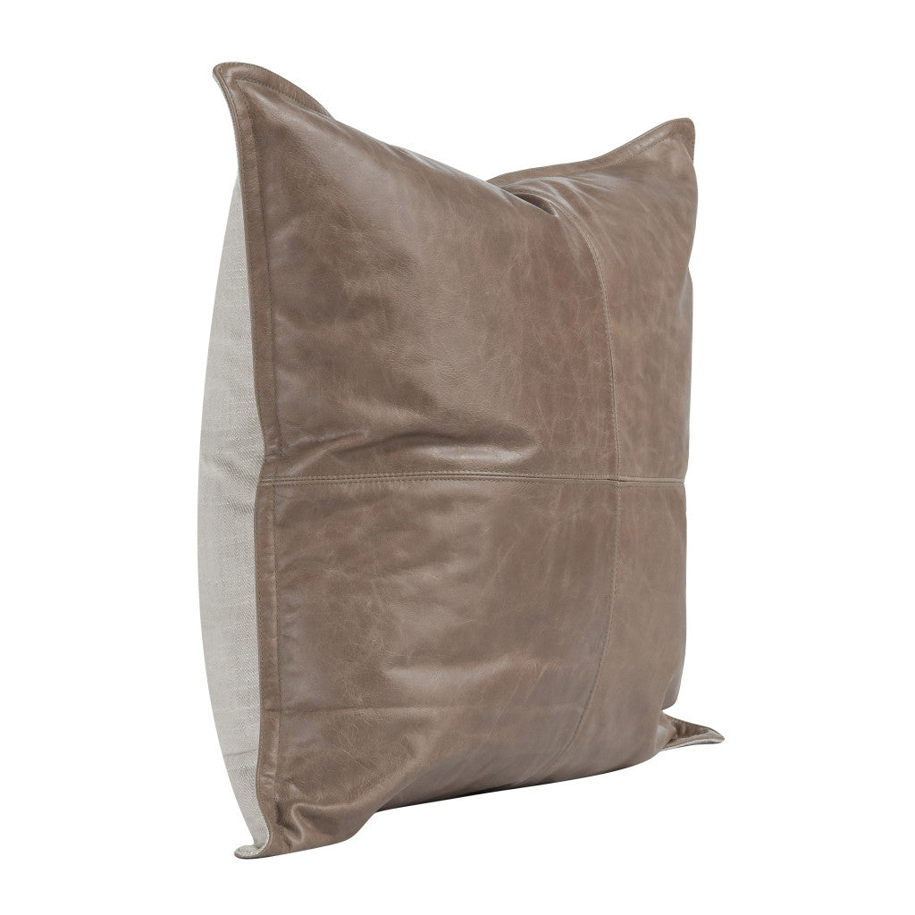 22" Taupe Leather Down Blend Throw Pillow