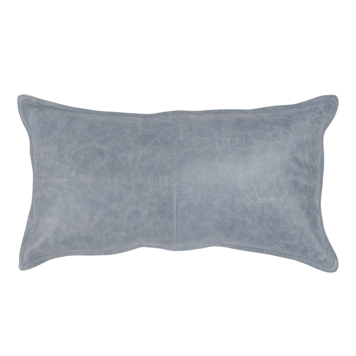 14" X 26" Blue Gray Leather Down Blend Throw Pillow