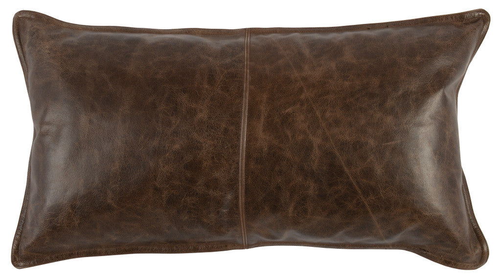 14" X 26" Brown Leather Down Blend Throw Pillow