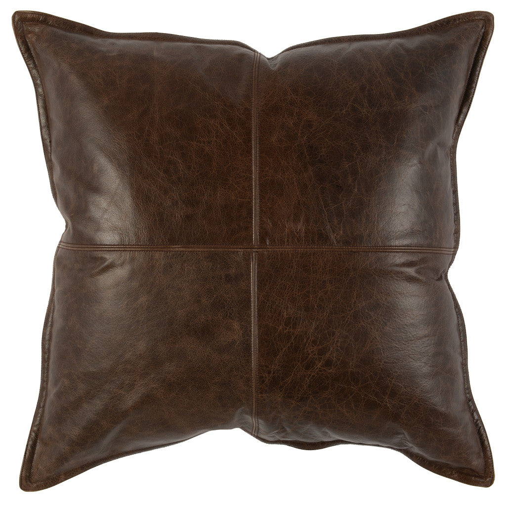 22" Brown Leather Down Blend Throw Pillow