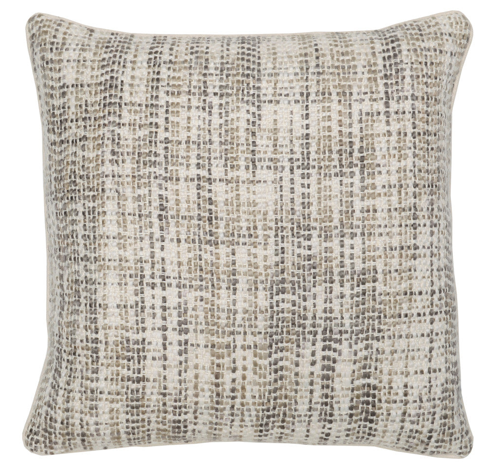 22" Taupe Plaid Viscose Down Blend Throw Pillow