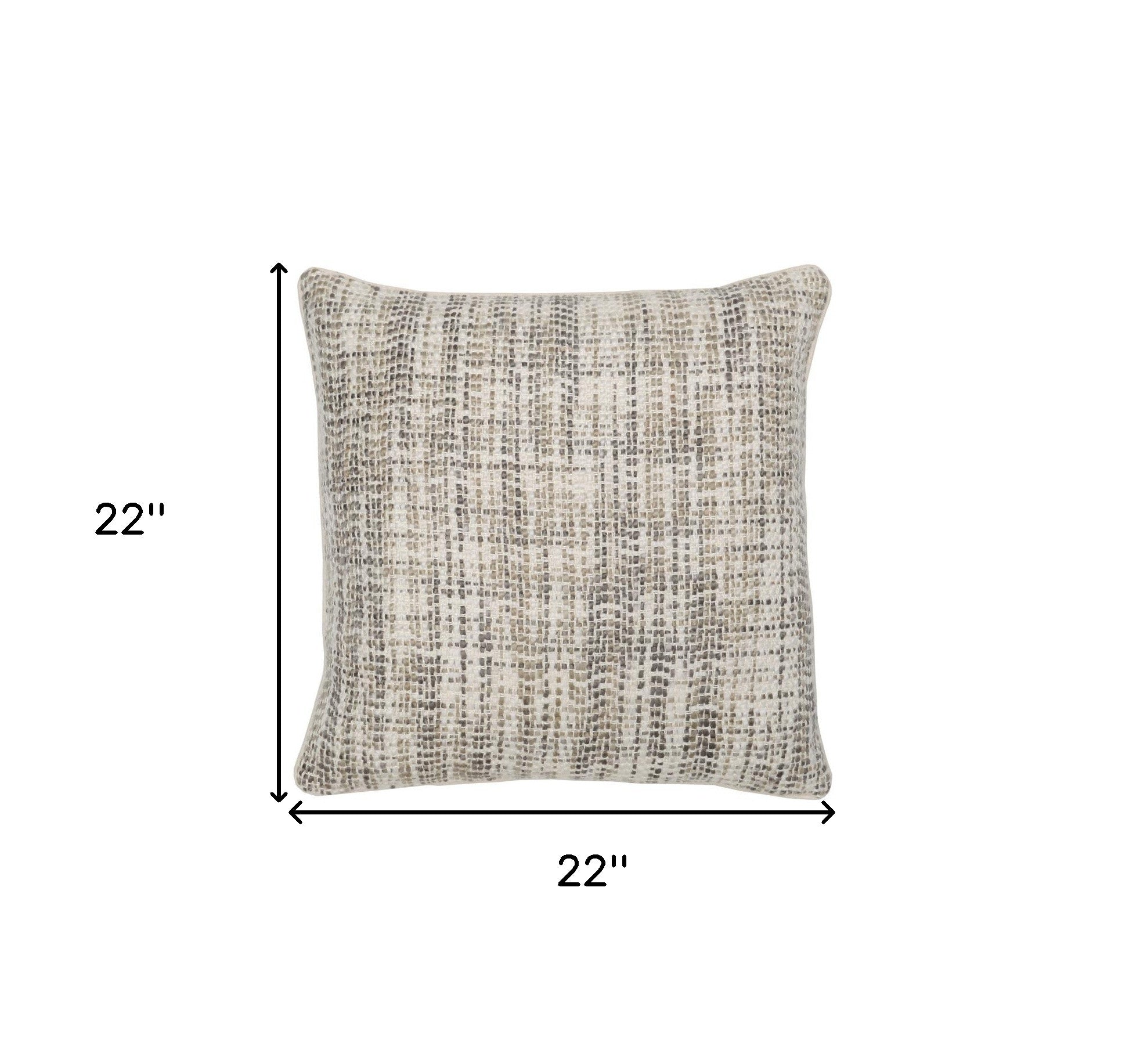 22" Taupe Plaid Viscose Down Blend Throw Pillow