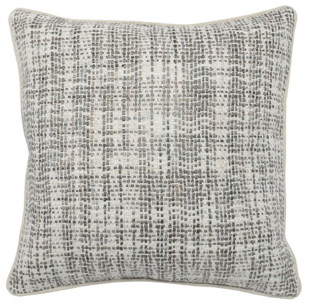 22" Taupe Plaid Linen Blend Down Blend Throw Pillow