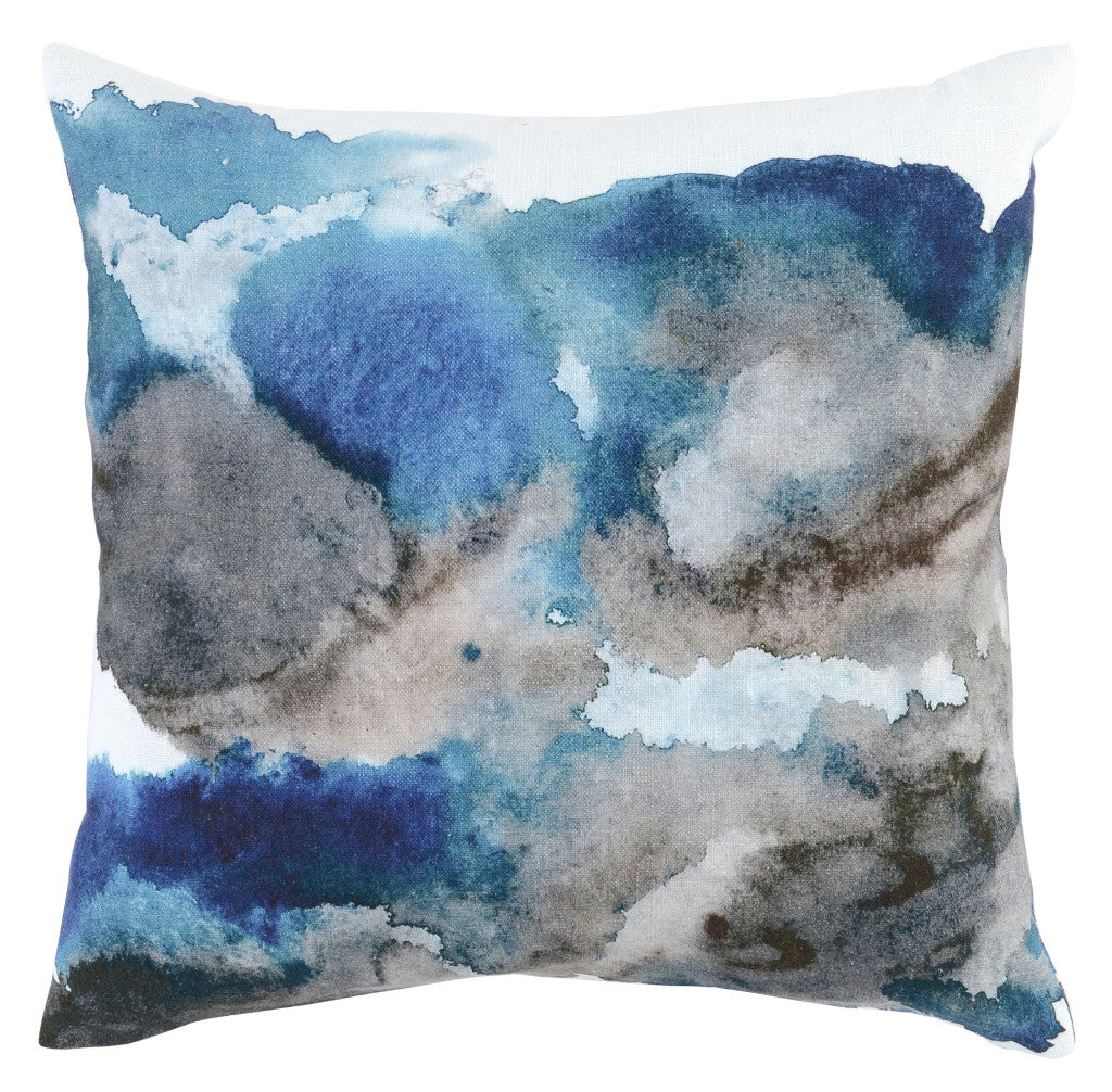 20" Blue and Gray Abstract Cotton Down Blend Throw Pillow