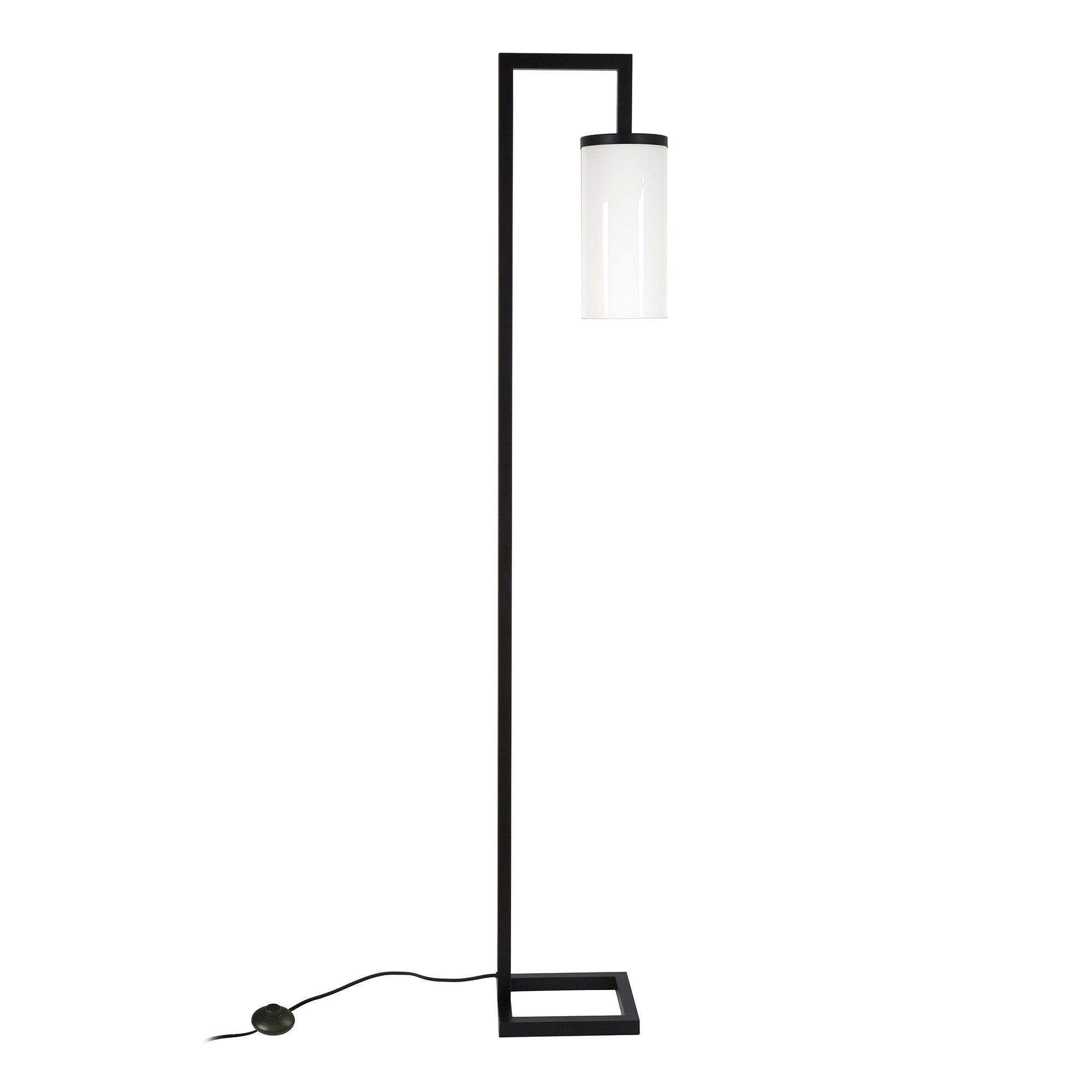 67" Black Reading Floor Lamp With White Frosted Glass Drum Shade