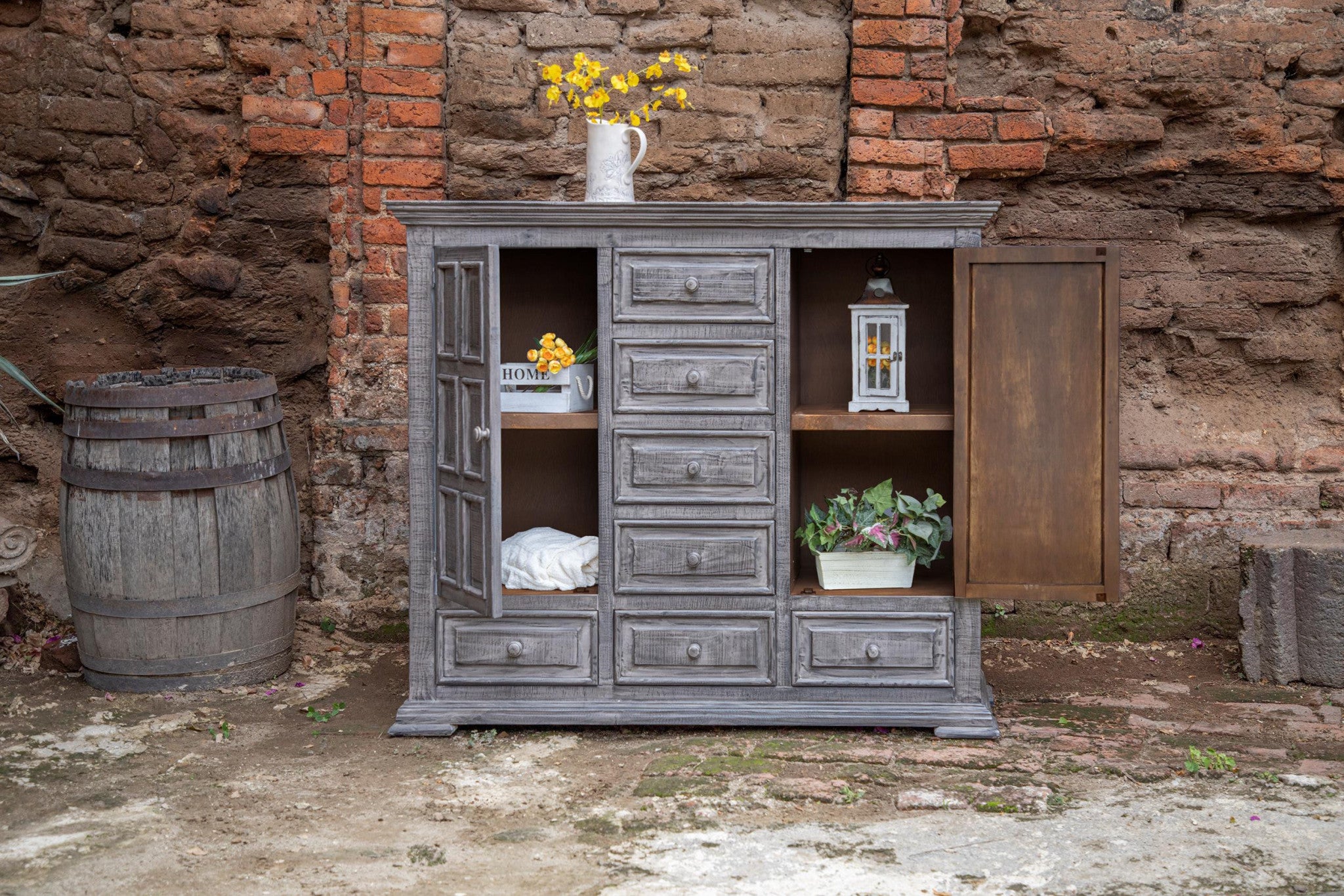 64" Gray Solid Wood Seven Drawer Gentlemans Chest