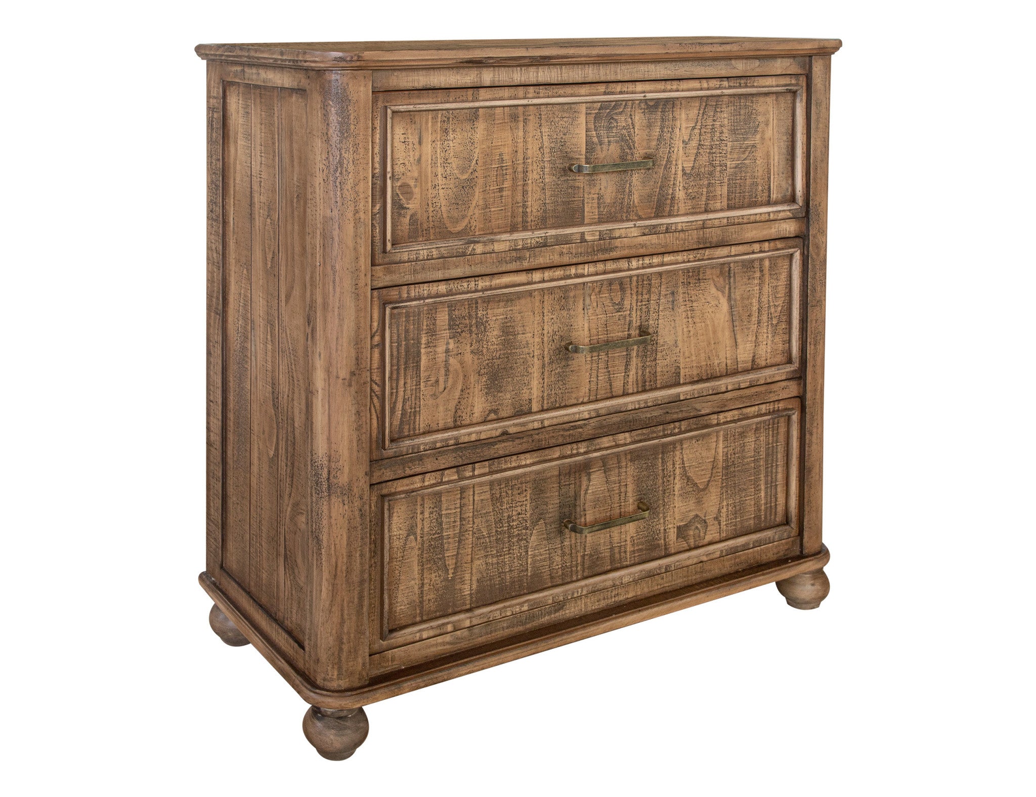 36" Brown Solid Wood Three Drawer Chest